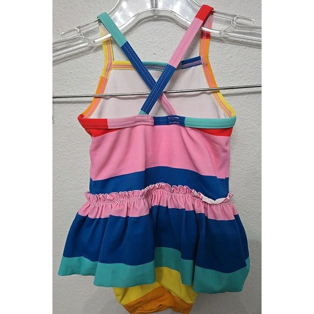 Hanna Andersson swimsuit,‎ rainbow stripe ruffle  GIRLS SIZE 6-12 MONTH